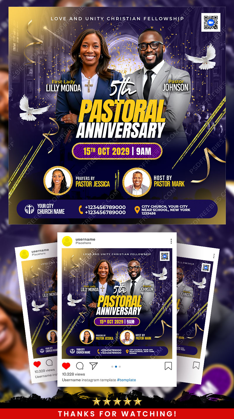 Church Pastoral Anniversary Social Media Post PSD