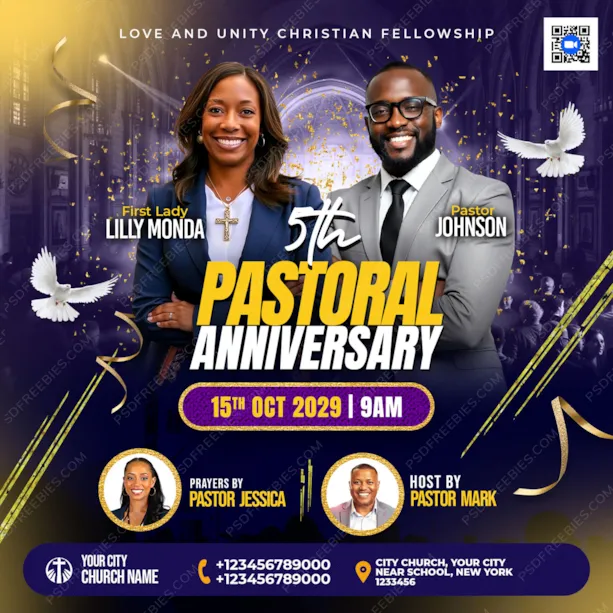 Church Pastoral Anniversary Social Media Post PSD