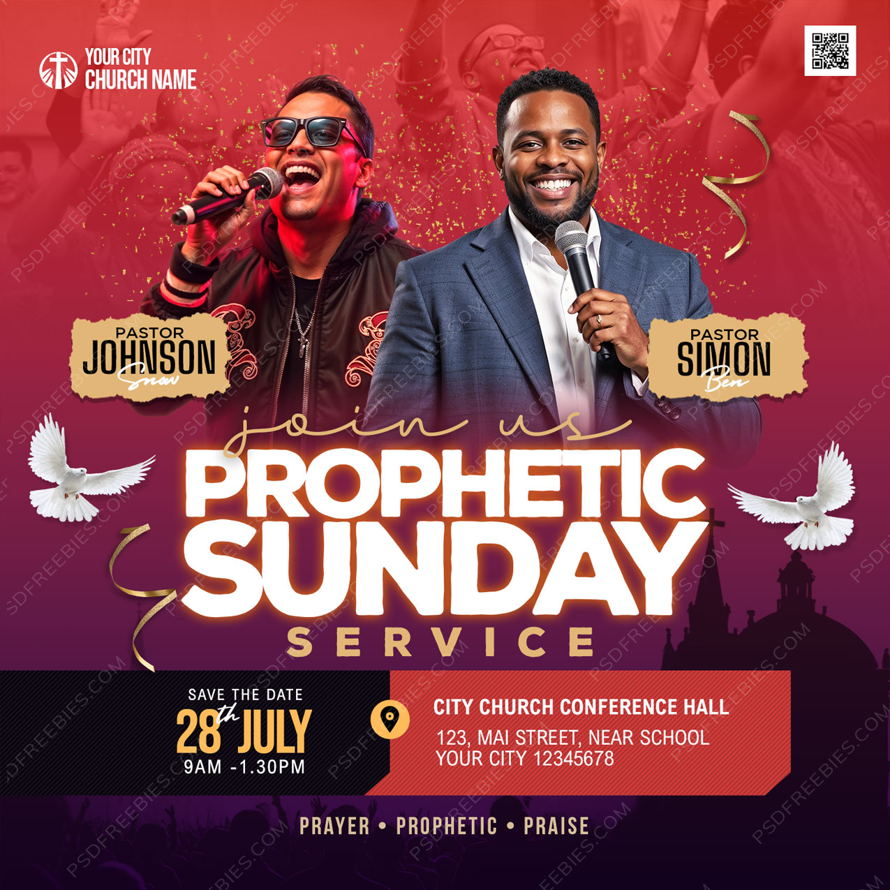 Editable Church Worship Social Media Flyer PSD Template