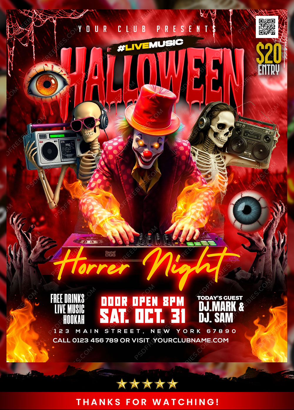 Editable Halloween DJ Party Flyer PSD Template