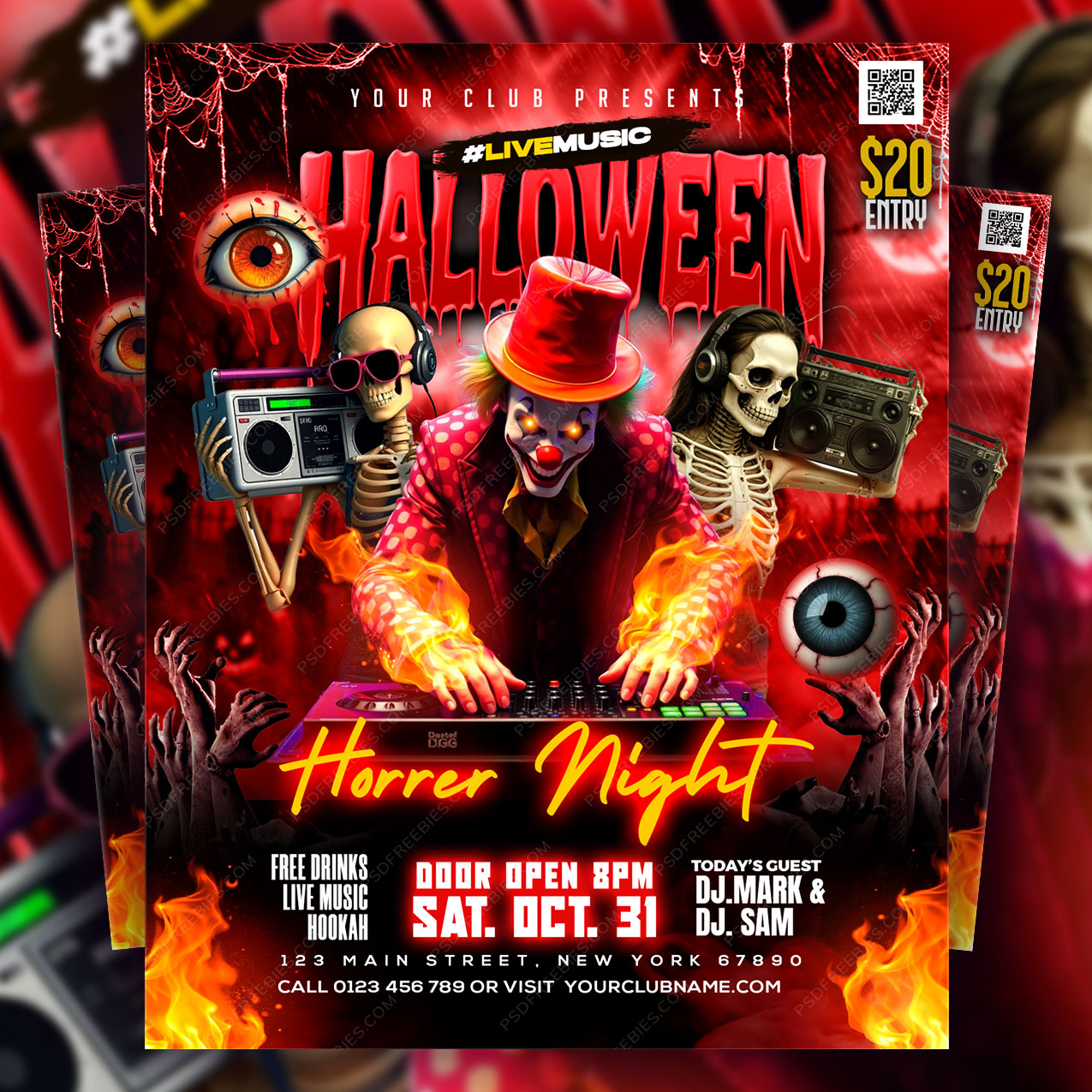 Editable Halloween DJ Party Flyer PSD Template