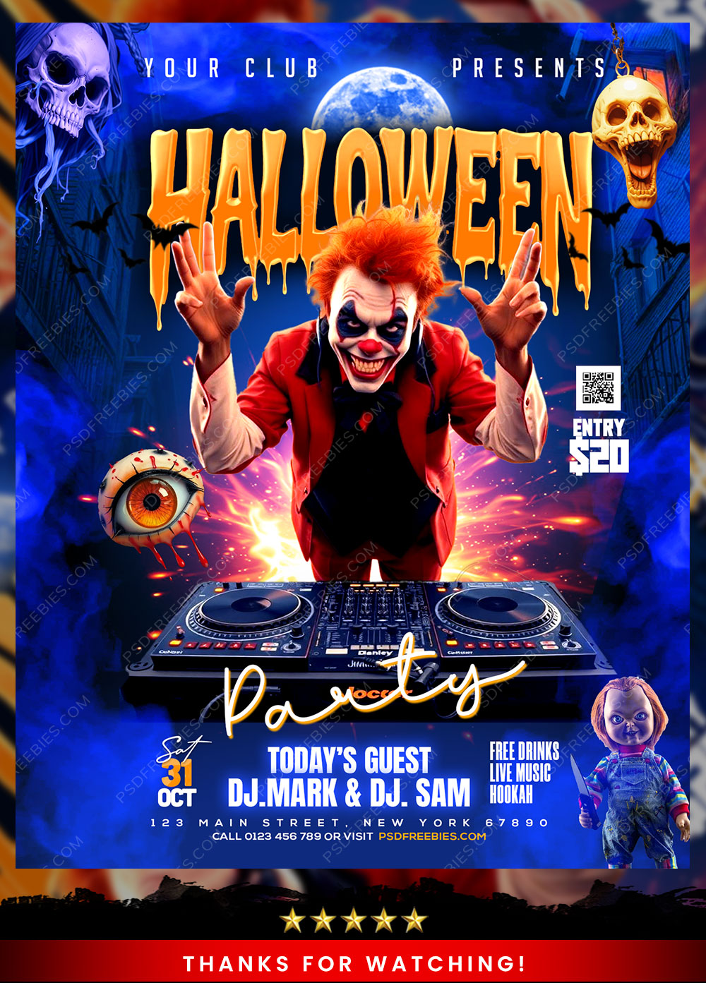 Editable Halloween Night DJ Music Party Flyer PSD Template