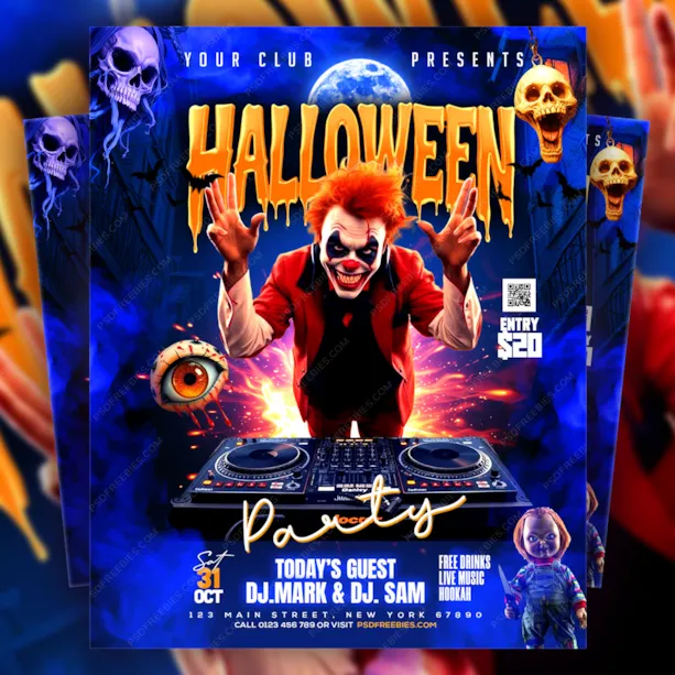 Editable Halloween Night DJ Music Party Flyer PSD Template