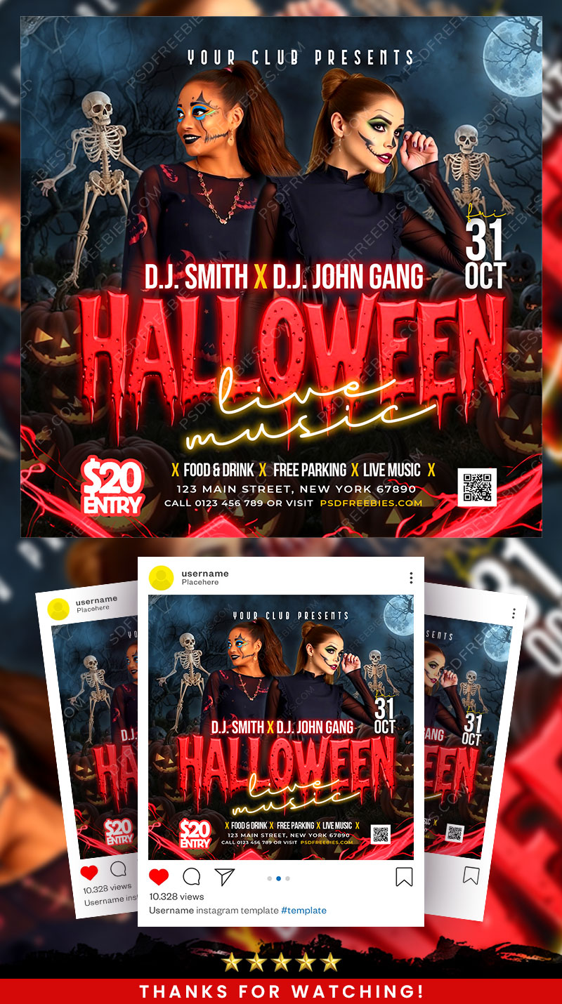 Editable Halloween Night Party Social Media Flyer PSD