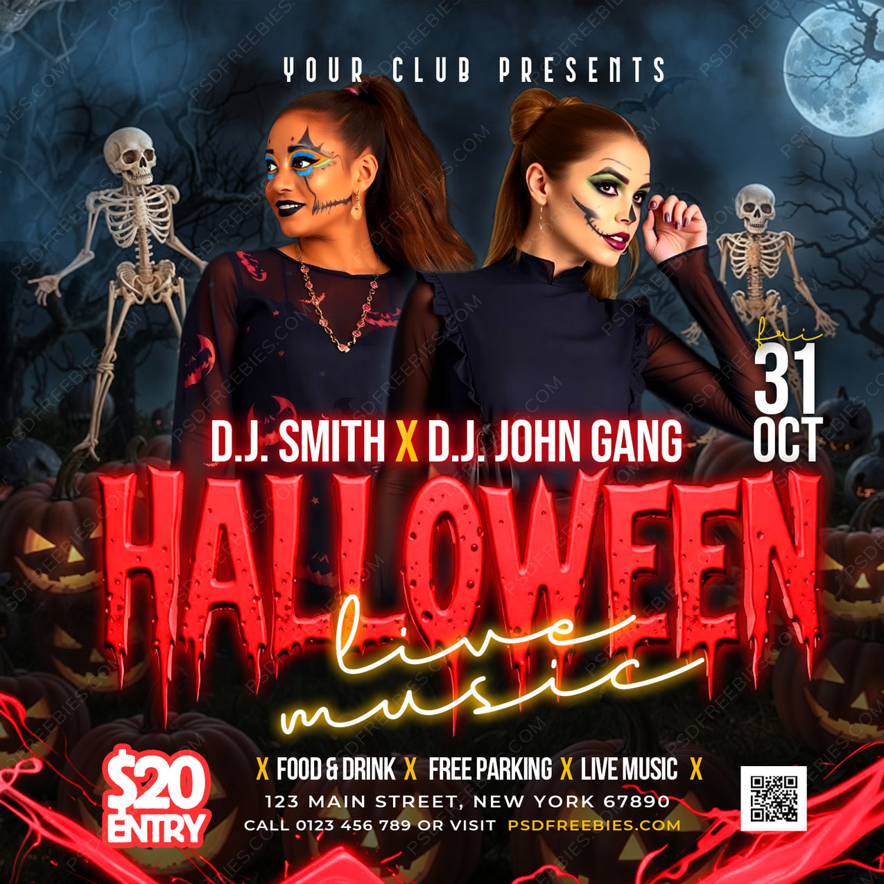 Editable Halloween Night Party Social Media Flyer PSD