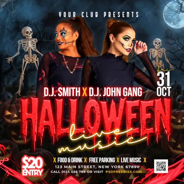Editable Halloween Night Party Social Media Flyer PSD