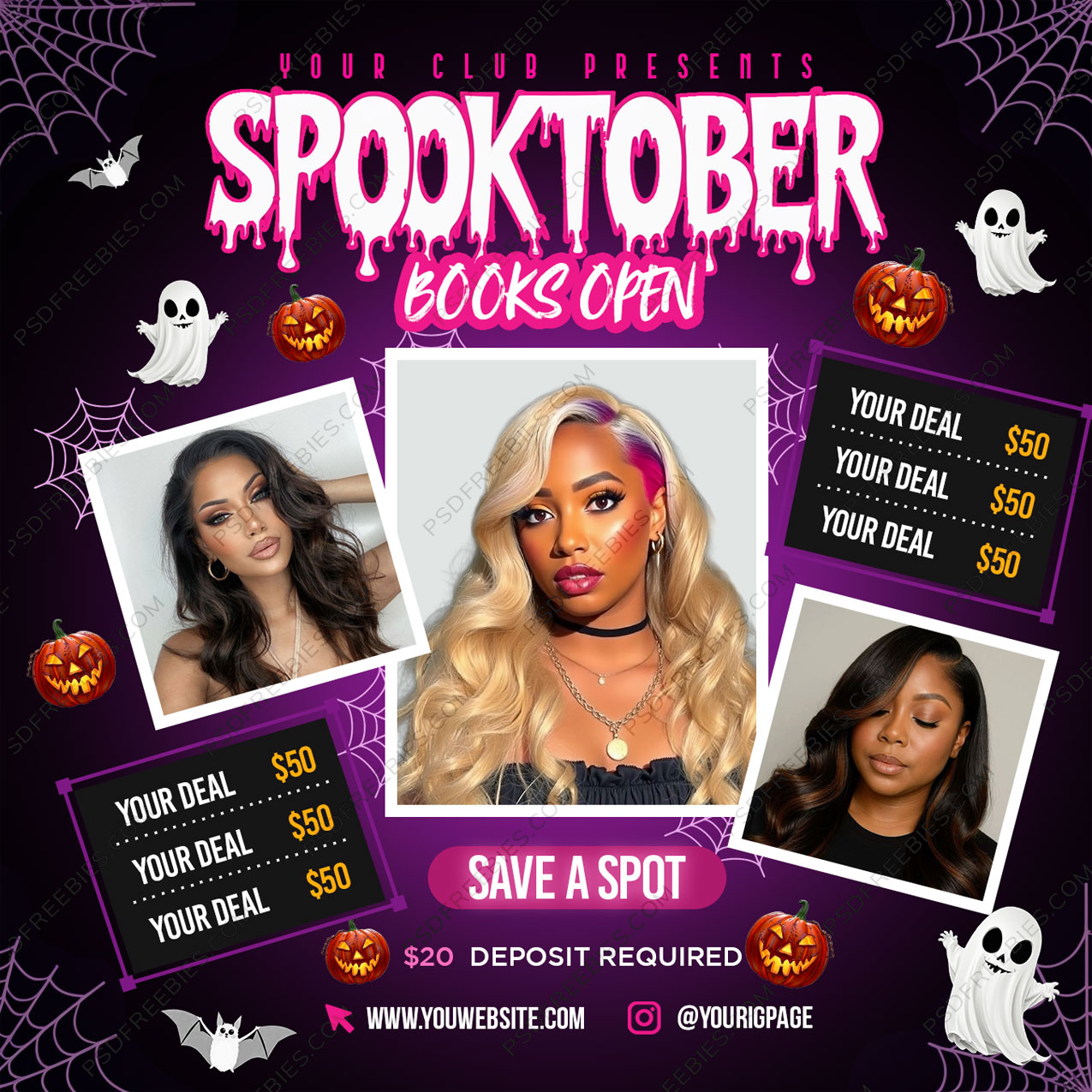 Editable Halloween Spooky Season Booking Social Flyer PSD