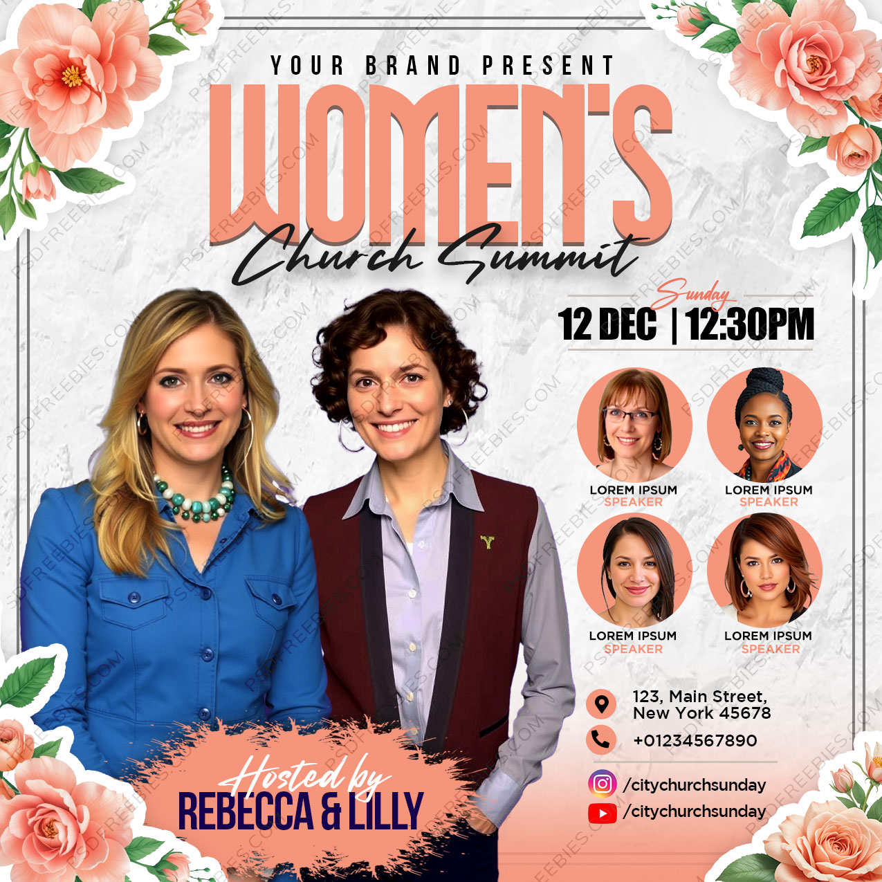 Editable Women Conference Post PSD Template