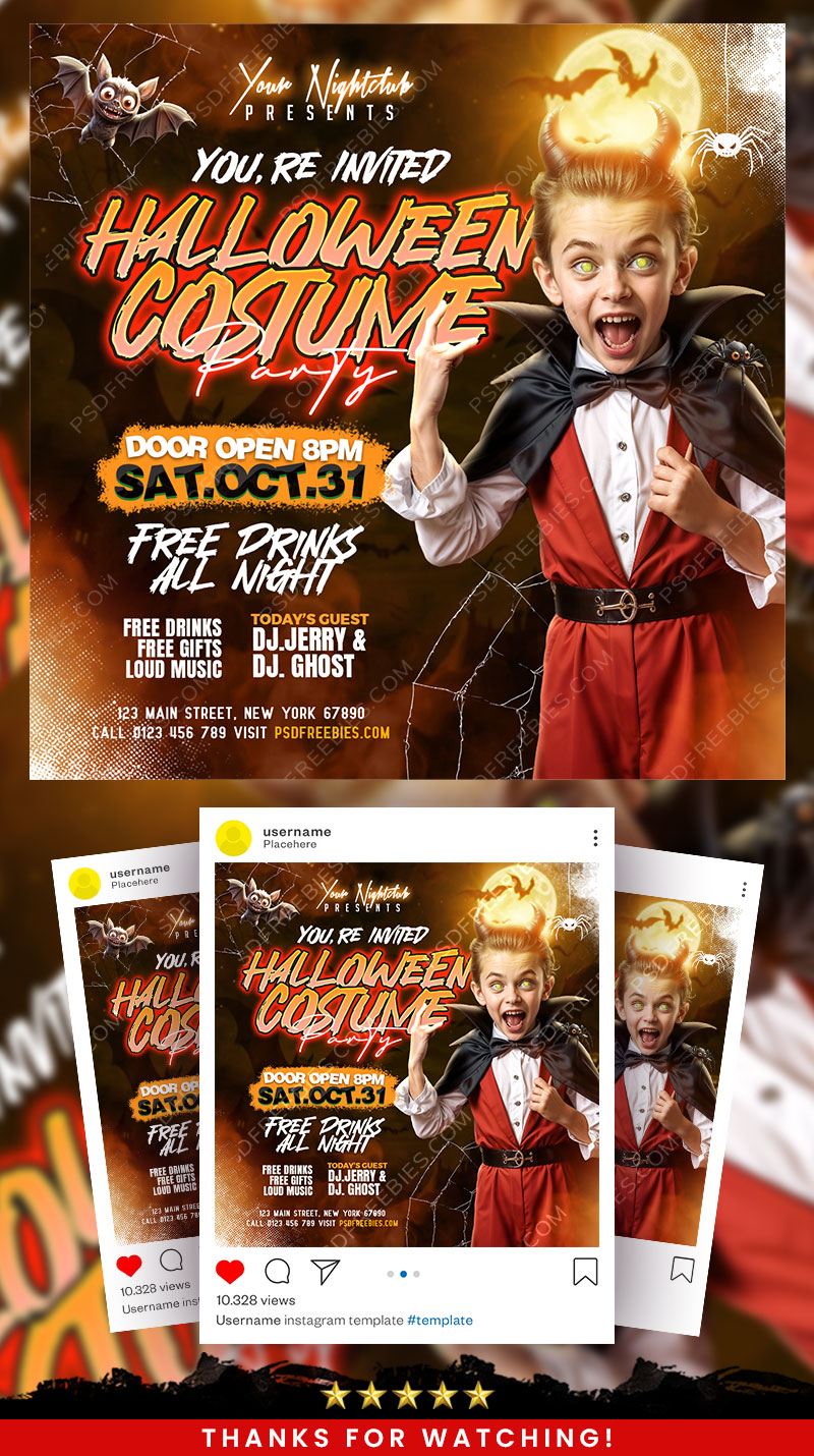 Halloween Costumes Kids Party Post Design PSD