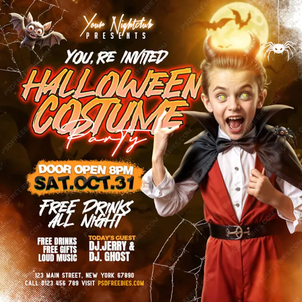 Halloween Costumes Kids Party Post Design PSD
