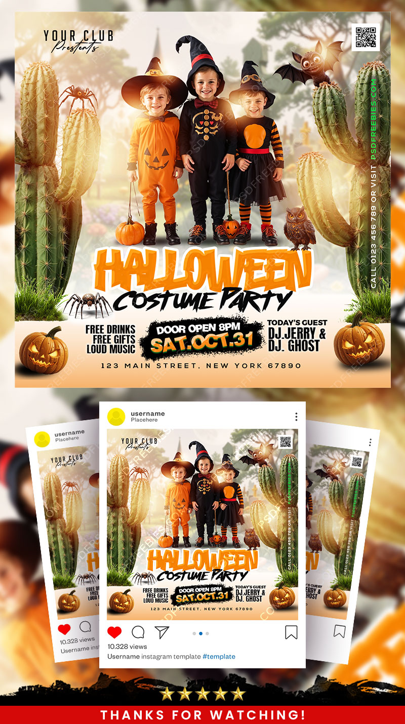 Halloween Costumes Kids Party Post PSD
