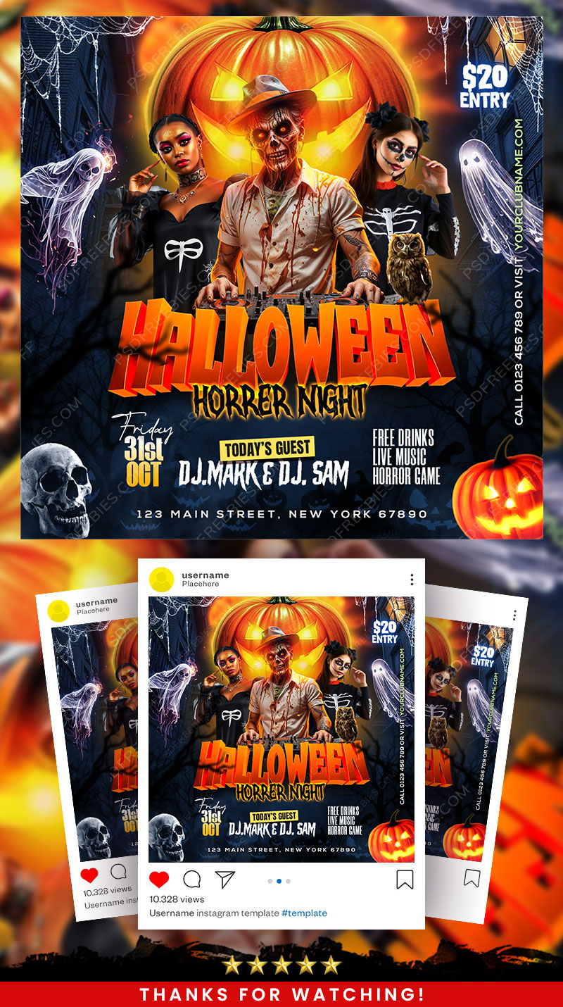 Halloween Horror Night Party Social Media Flyer PSD
