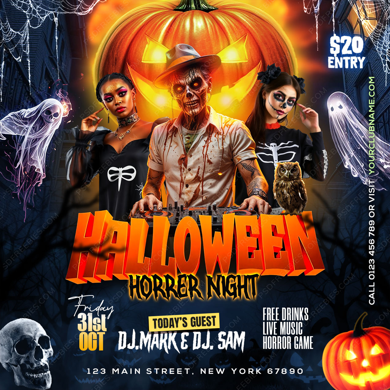 Halloween Horror Night Party Social Media Flyer PSD
