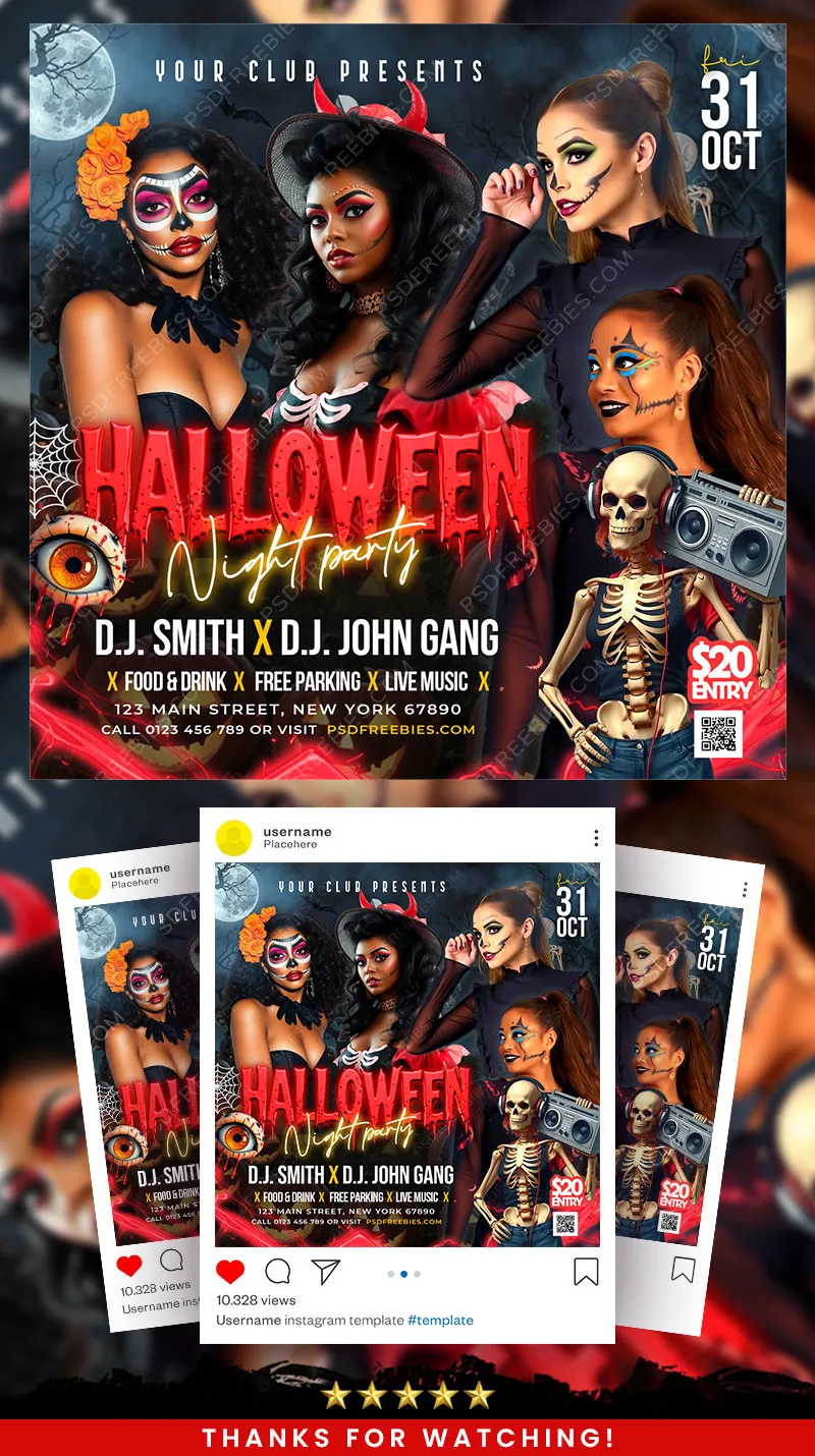 Halloween Night Club Party Social Media Flyer PSD