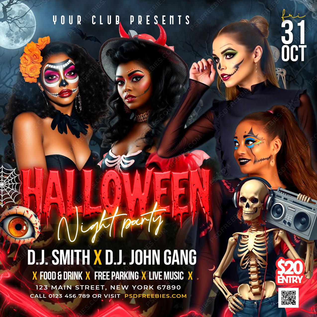 Halloween Night Club Party Social Media Flyer PSD