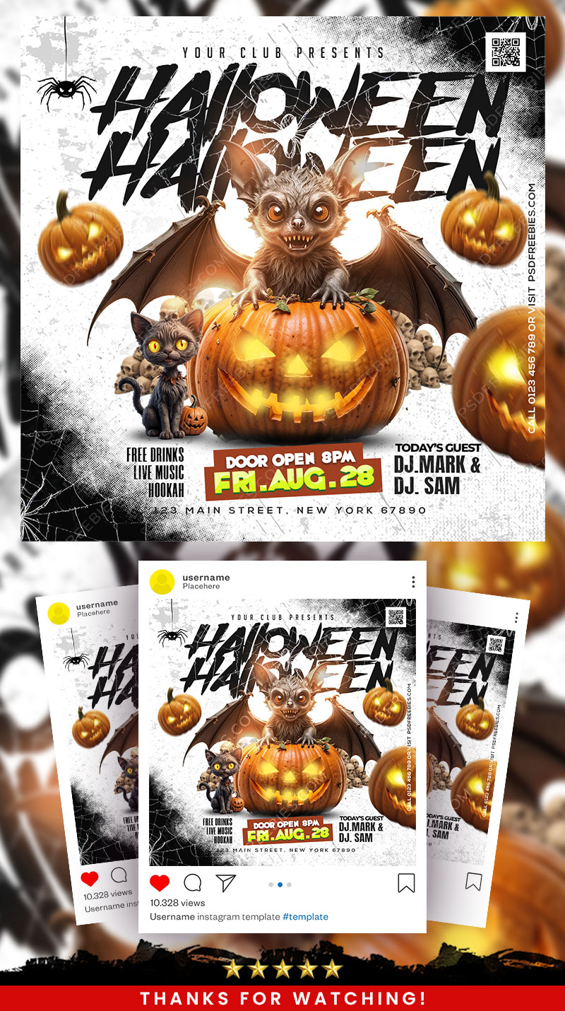 Halloween Night Party Social Media Post PSD