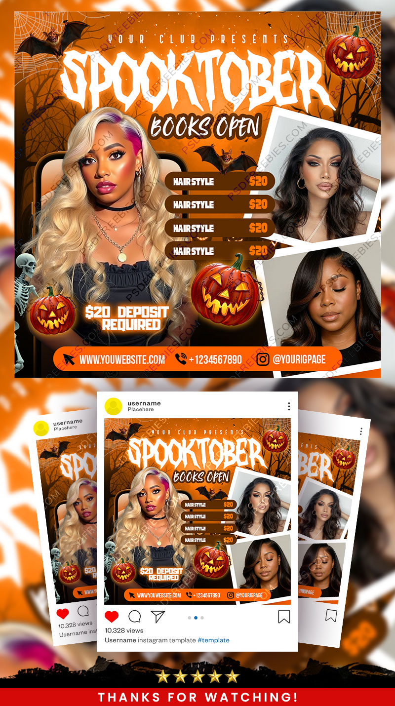 Halloween Spooky Season Booking Social Media Flyer PSD