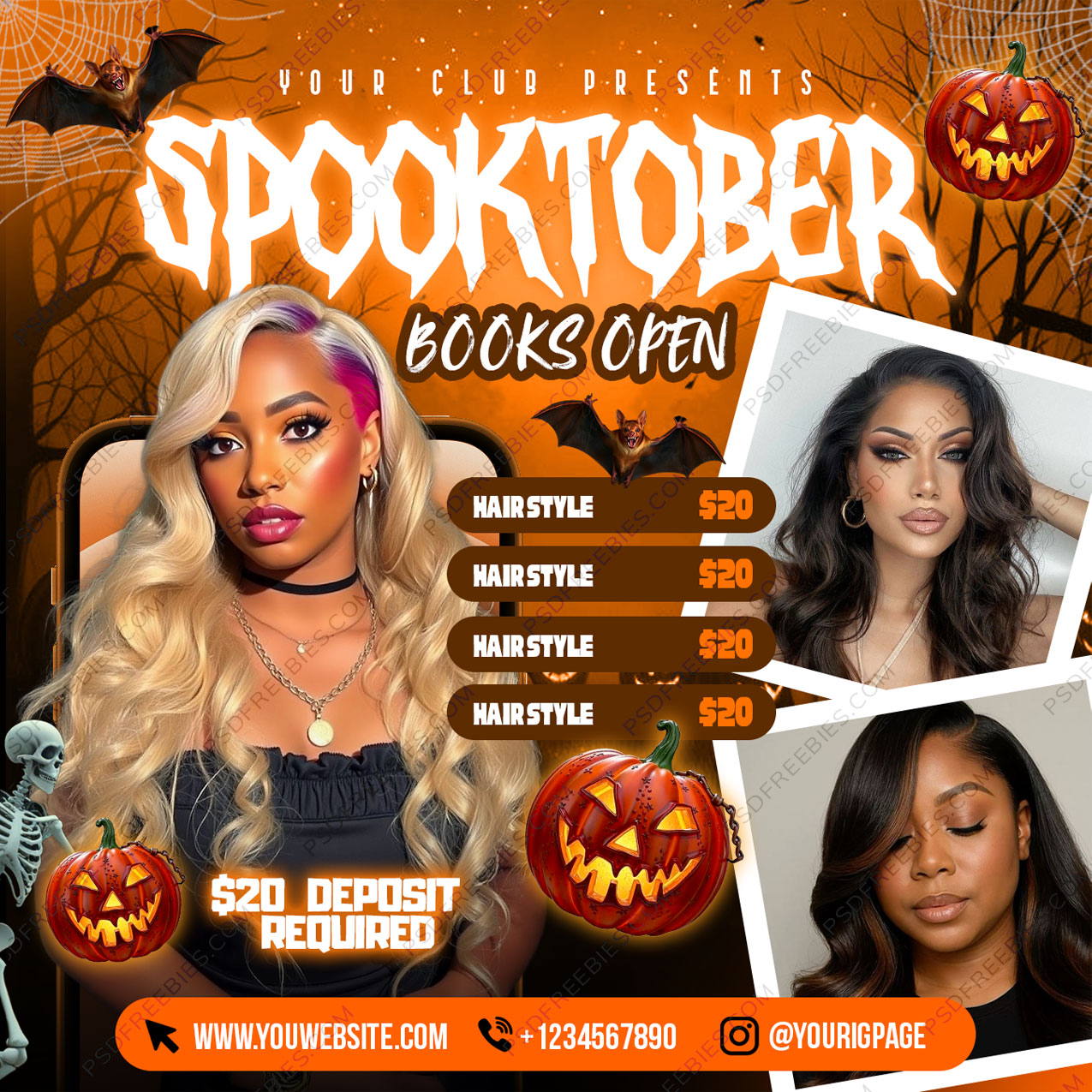 Halloween Spooky Season Booking Social Media Flyer PSD