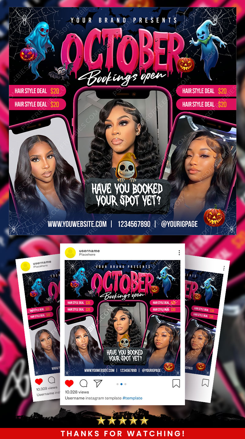 Halloween Spooky Season Booking Square Flyer PSD