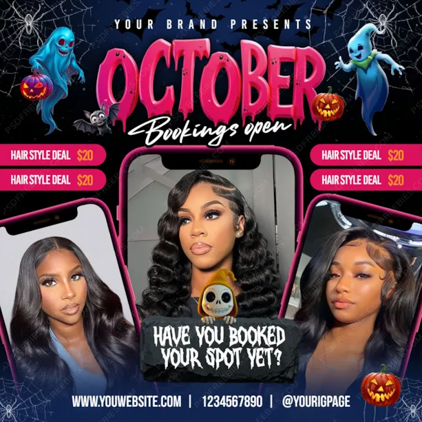 Halloween Spooky Season Booking Square Flyer PSD