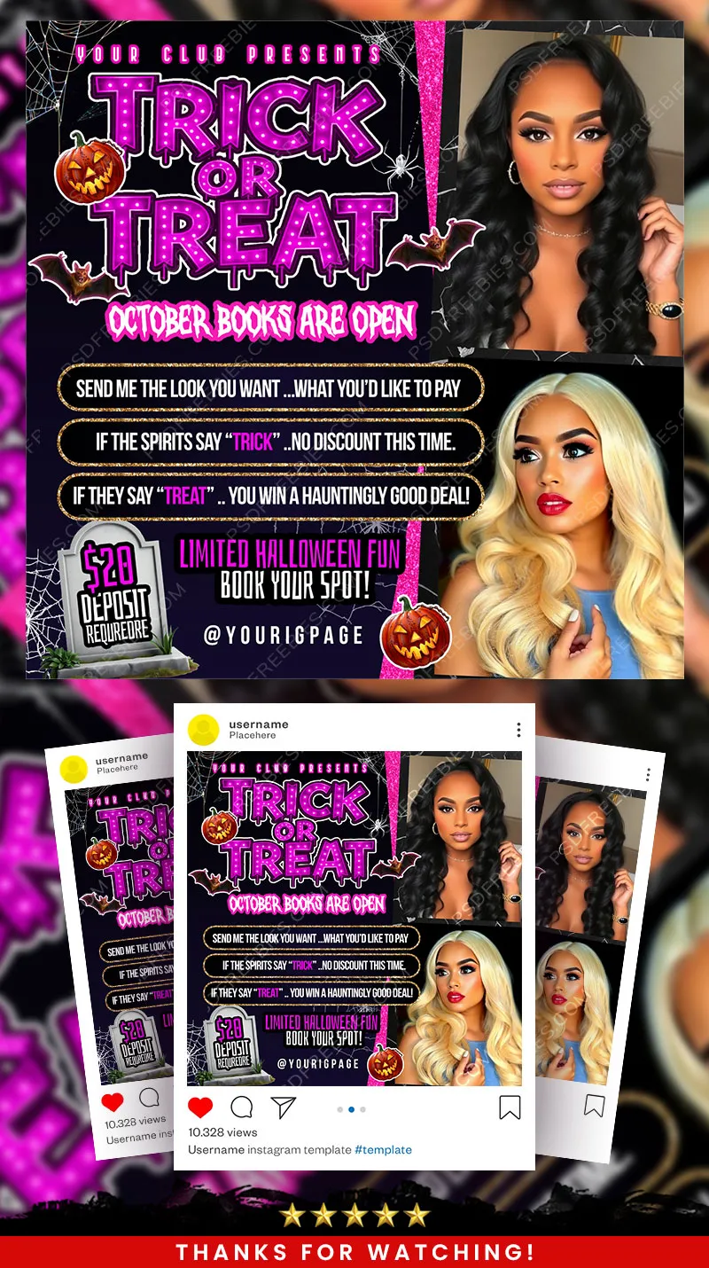 Halloween Trick or Treat Bookings Offer Social Media Flyer PSD