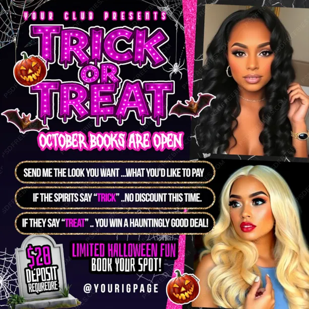 Halloween Trick or Treat Bookings Offer Social Media Flyer PSD