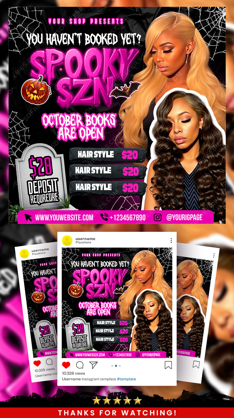 October Spooky SZN Booking Social Media Flyer PSD