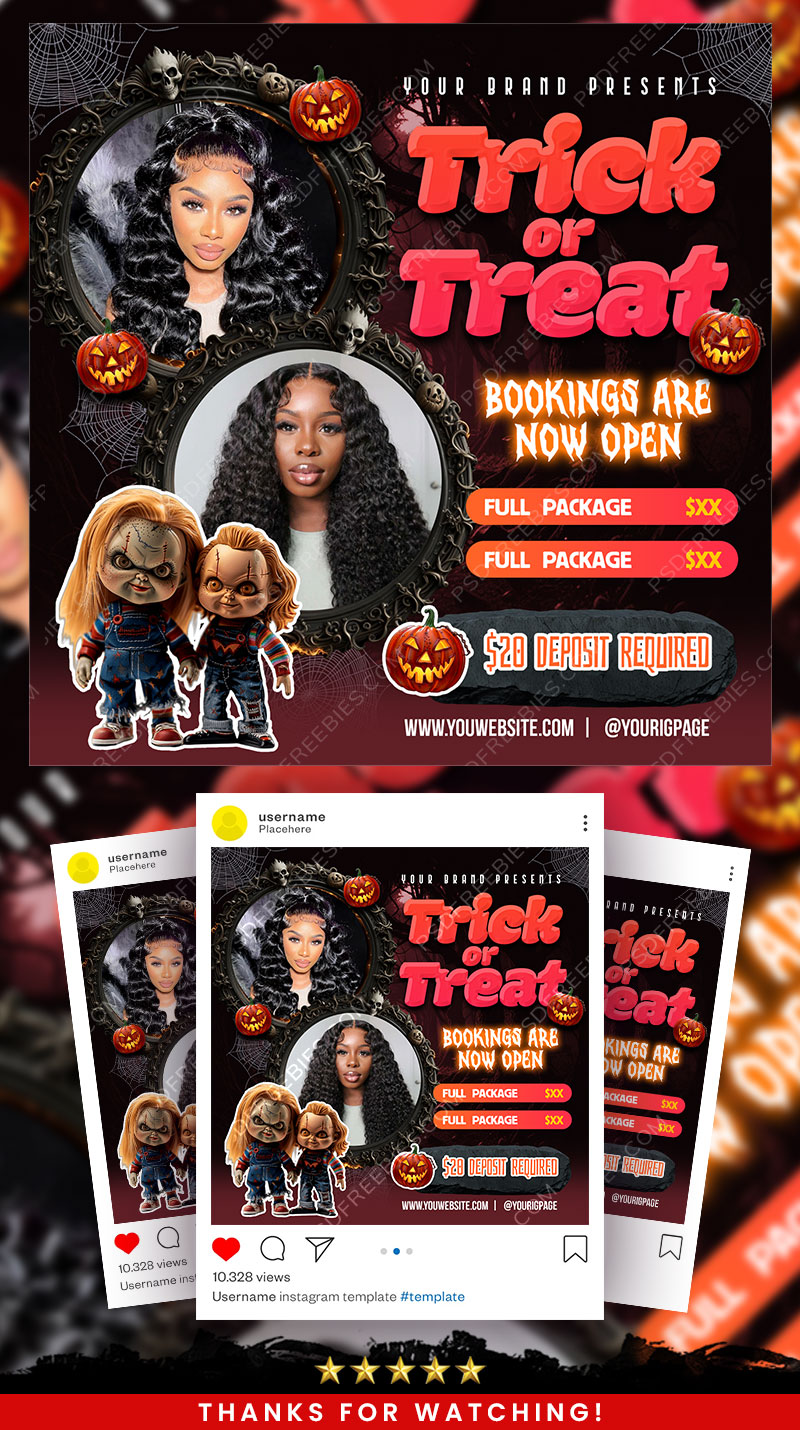 October Trick or Treat Hair Special Social Media Flyer PSD
