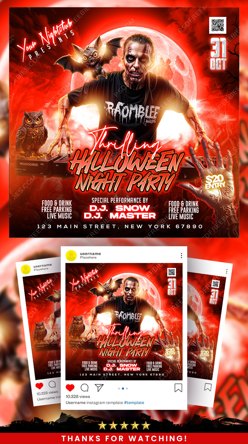 Thriller Halloween party Post PSD Template