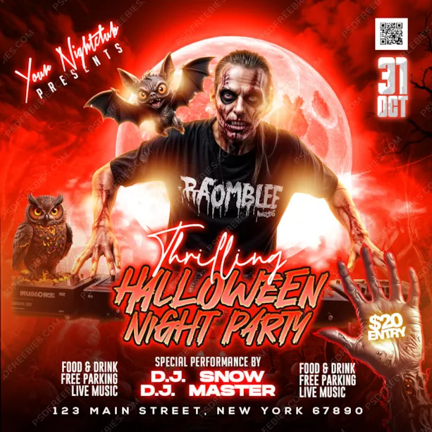 Thriller Halloween party Post PSD Template