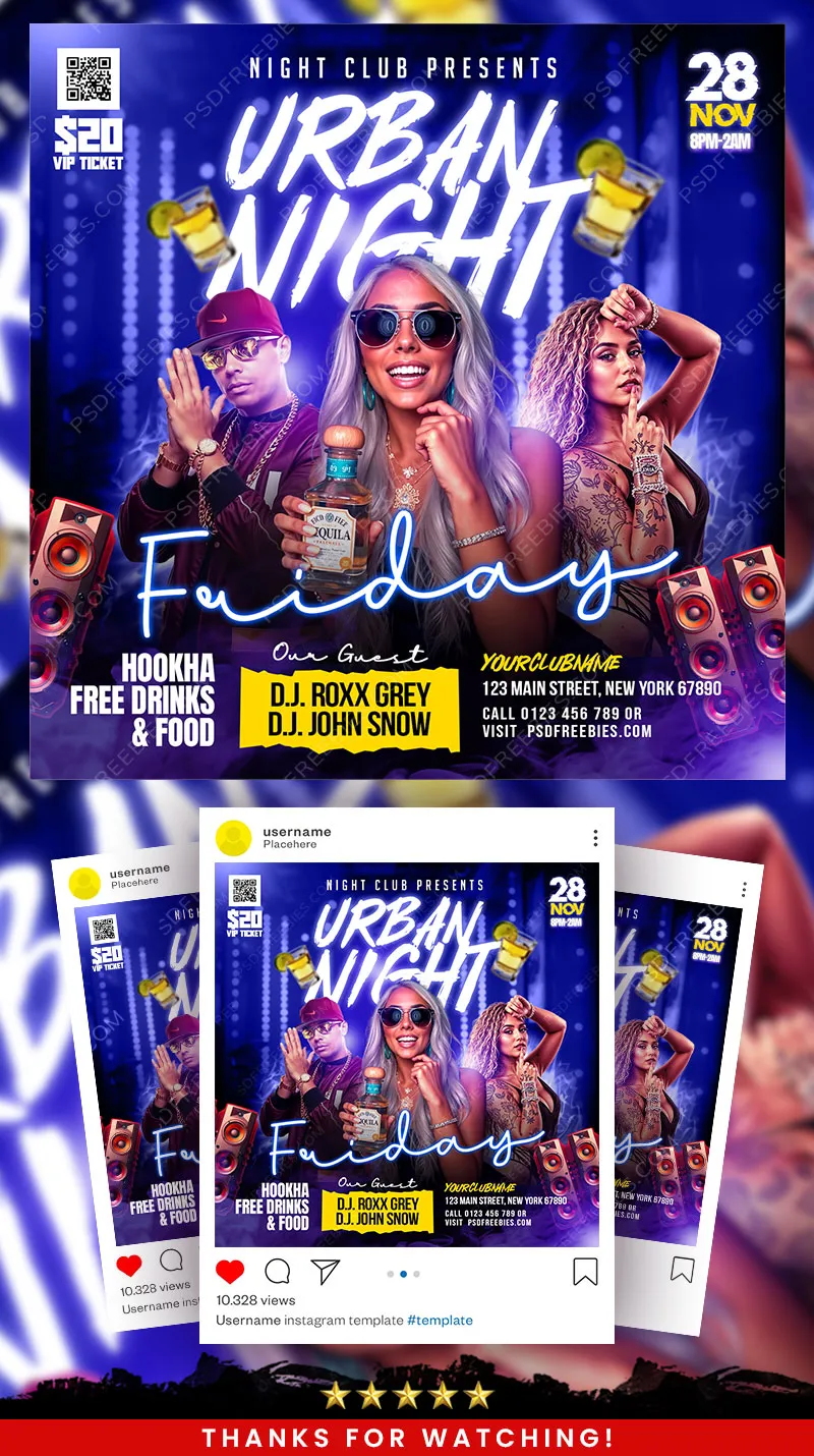 Urban Night Music Party Social Media Flyer PSD