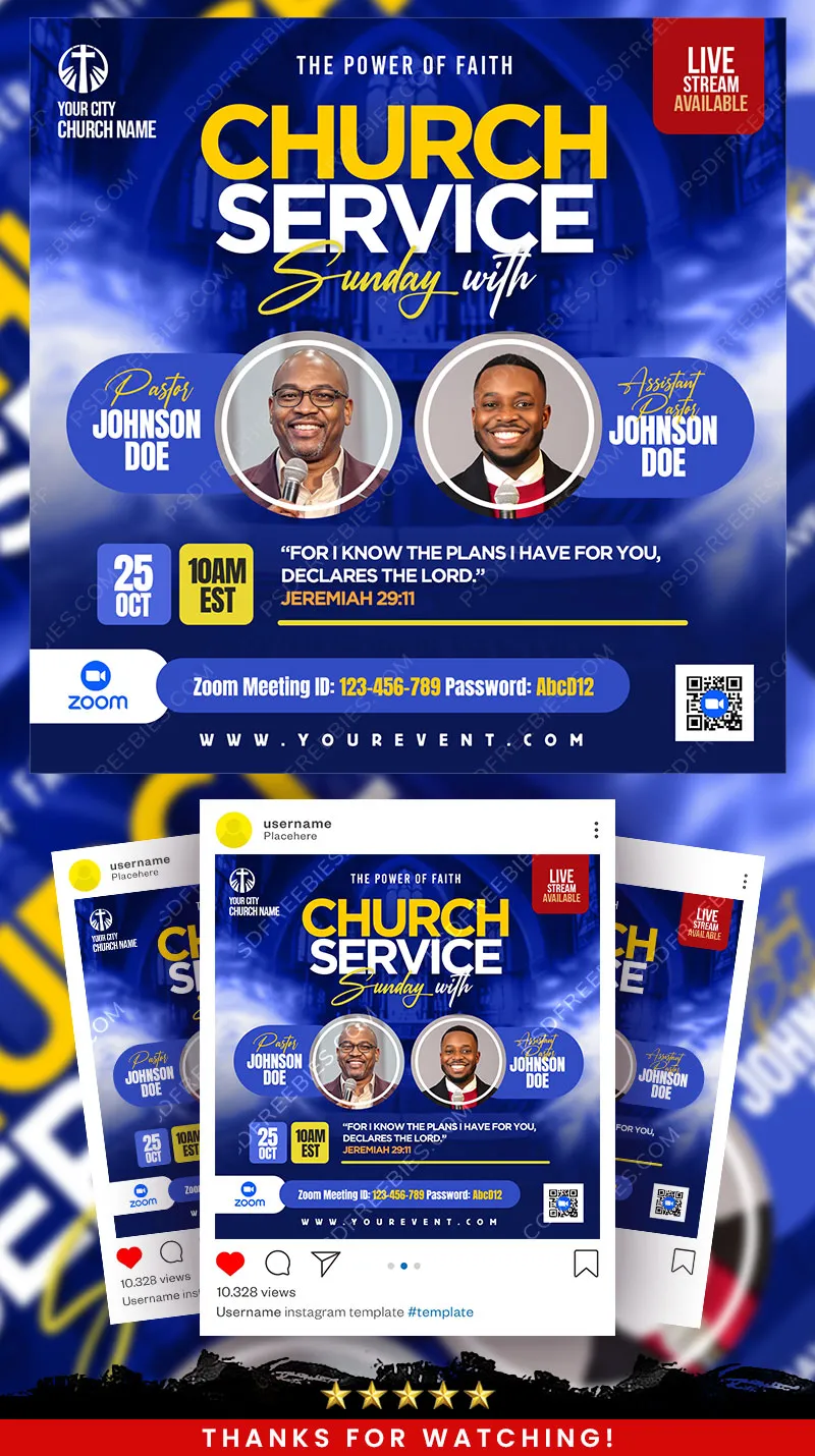 Church Sunday Service Social Media Post PSD Template