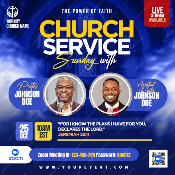 Church Sunday Service Social Media Post PSD Template