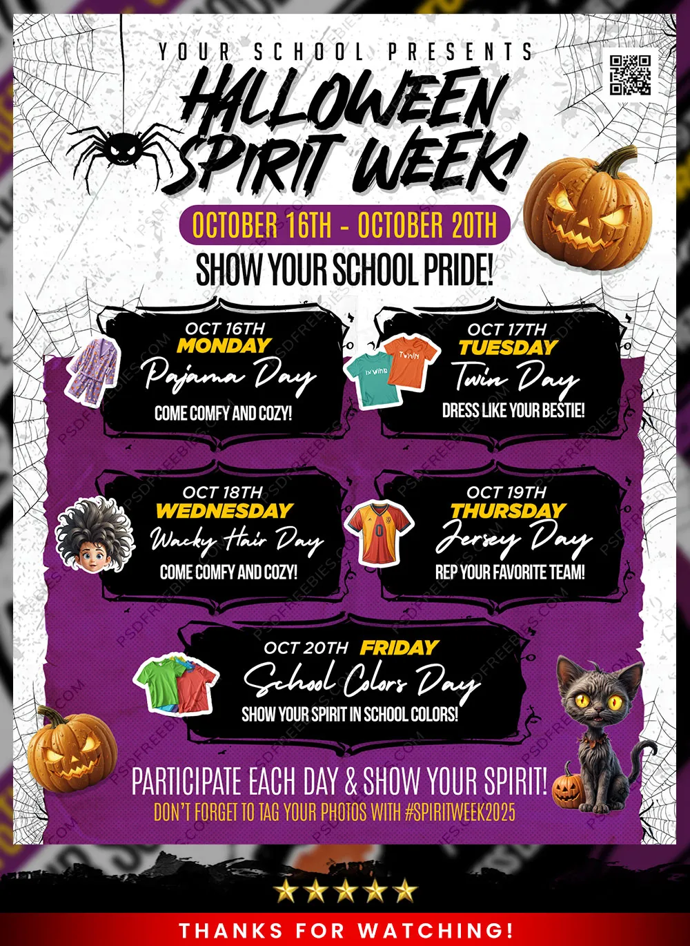 Editable Halloween Spirit Week School Event Flyer PSD