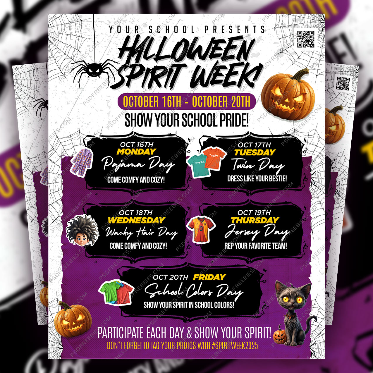 Editable Halloween Spirit Week School Event Flyer PSD