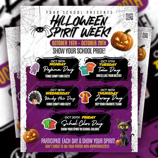 Editable Halloween Spirit Week School Event Flyer PSD