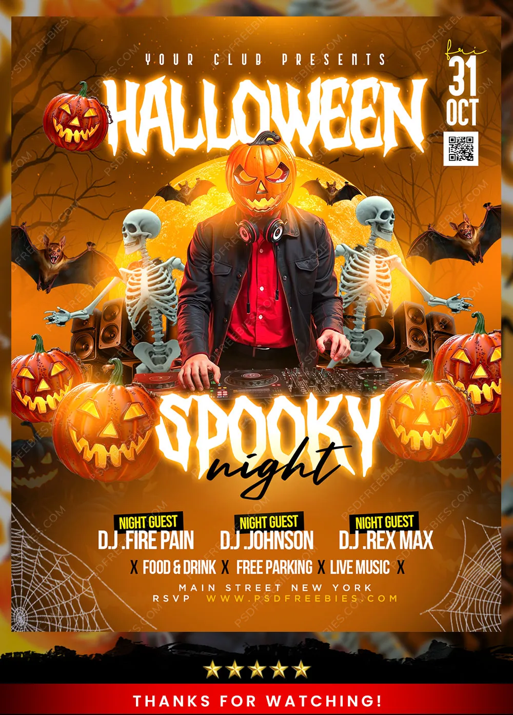 Editable Halloween Spooky Club DJ Event Flyer PSD