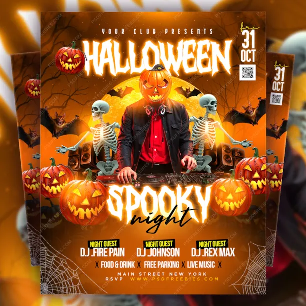 Editable Halloween Spooky Club DJ Event Flyer PSD