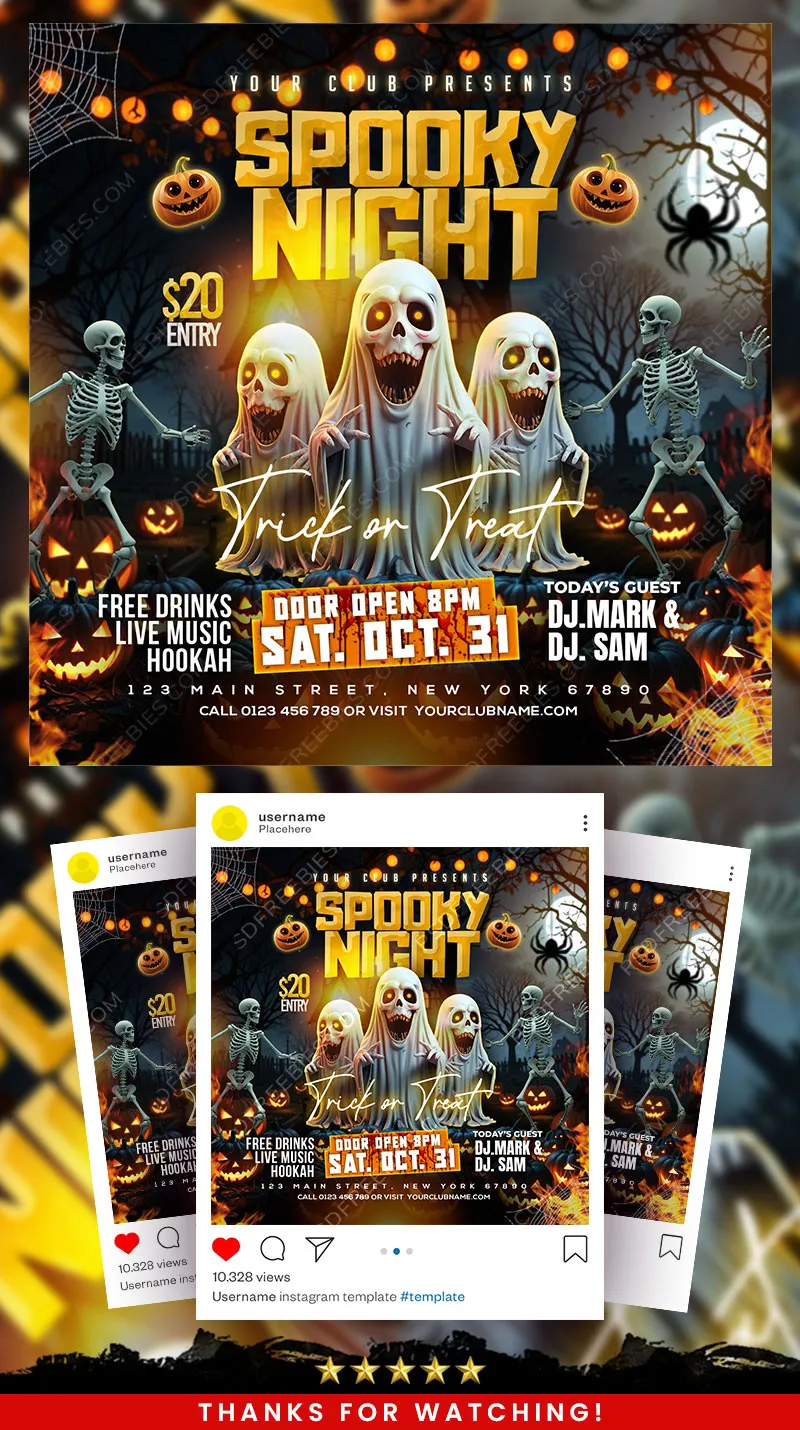 Editable Halloween Spooky Night Party Post PSD