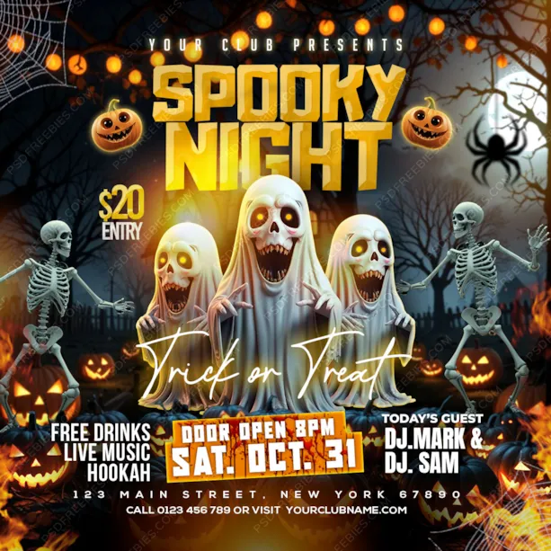 Editable Halloween Spooky Night Party Post PSD