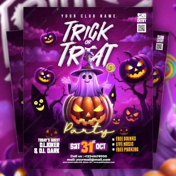 Editable Halloween Trick or Treat Party Flyer PSD