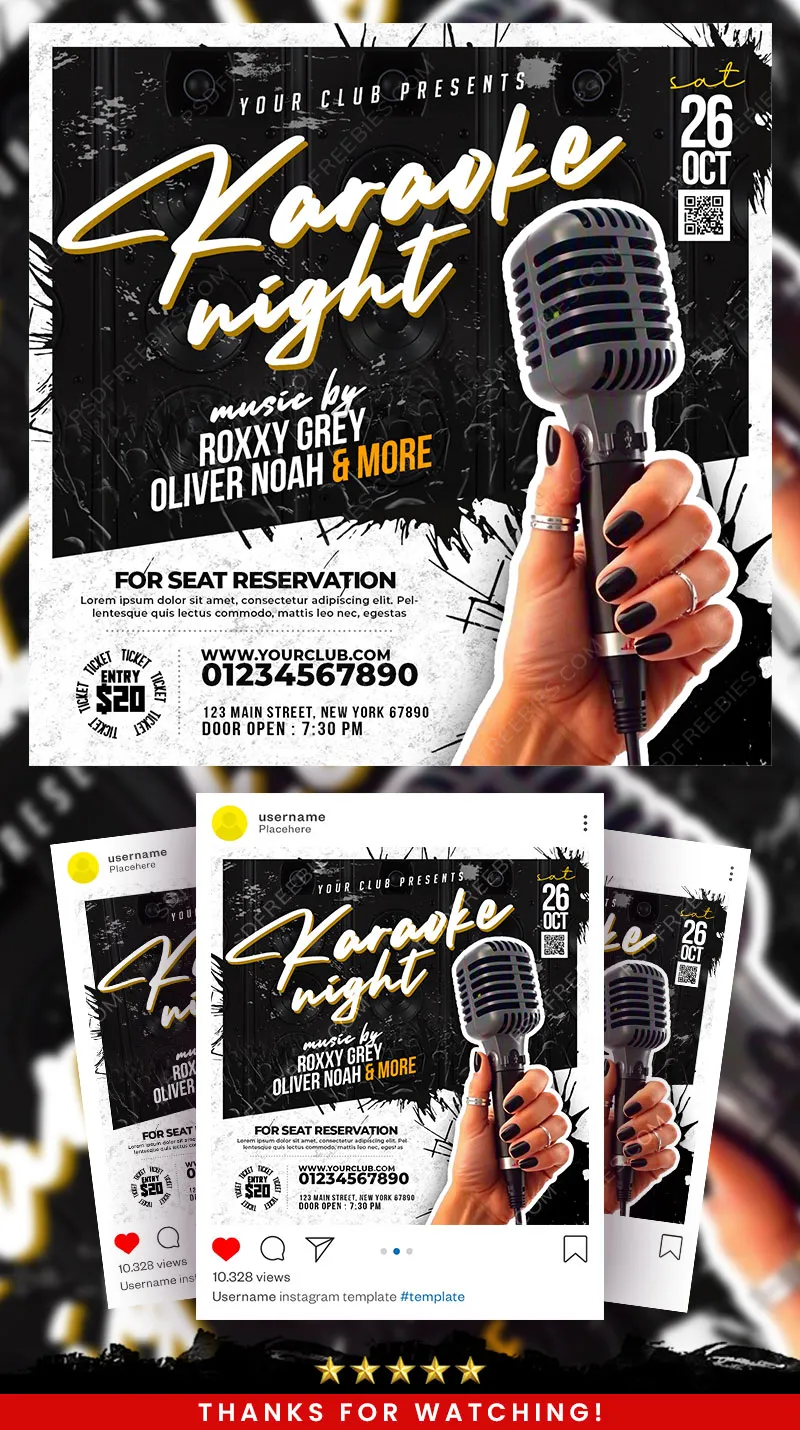 Editable Karaoke Music Night Post PSD Template