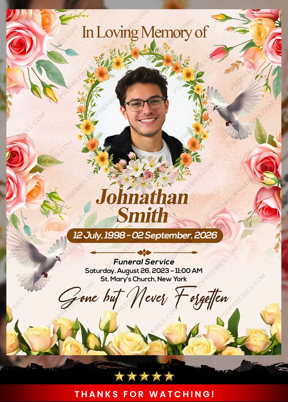 Editable Memorial Funeral Announcement Flyer PSD