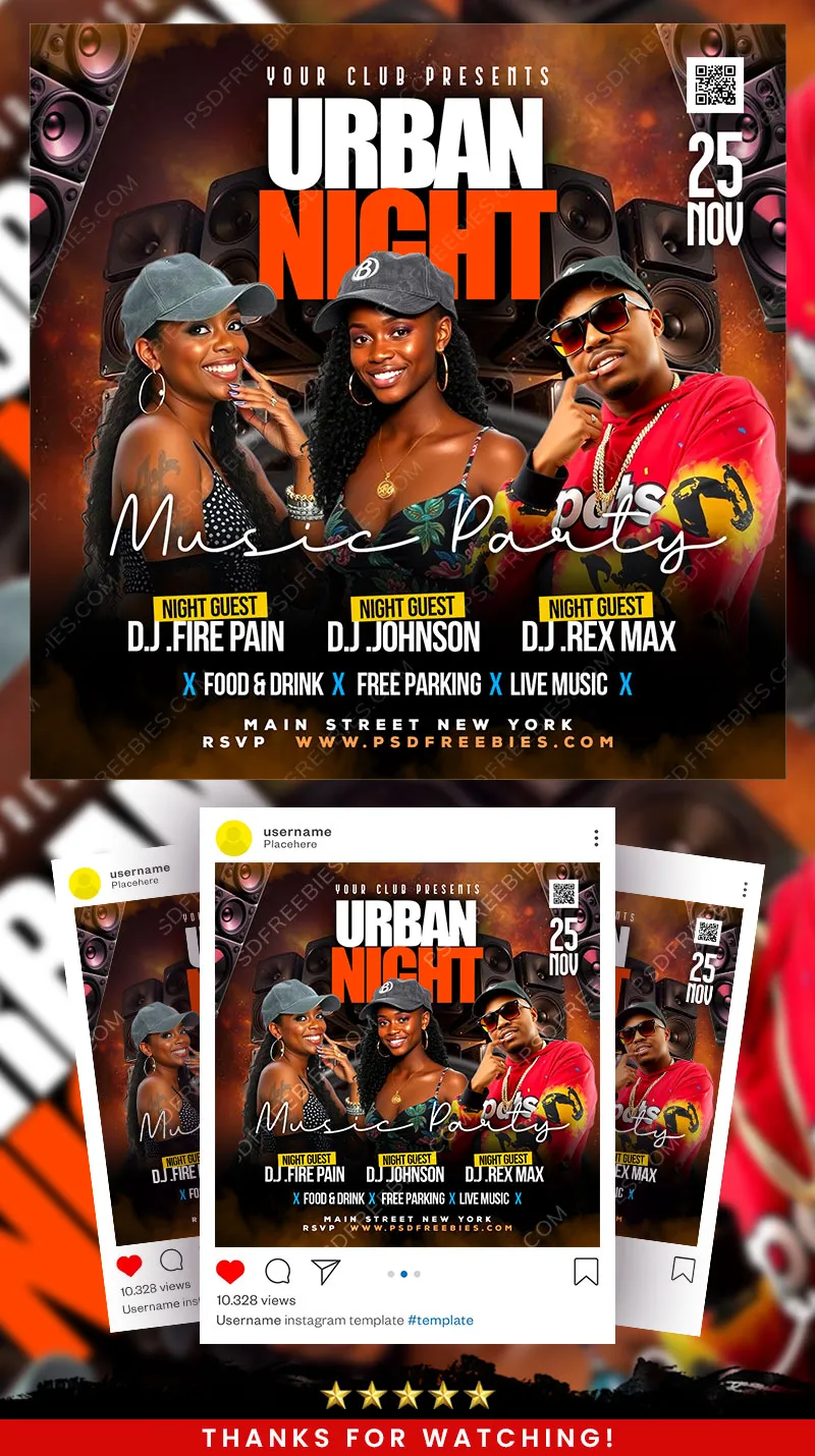 Editable Modern Urban Club Party Flyer PSD Template