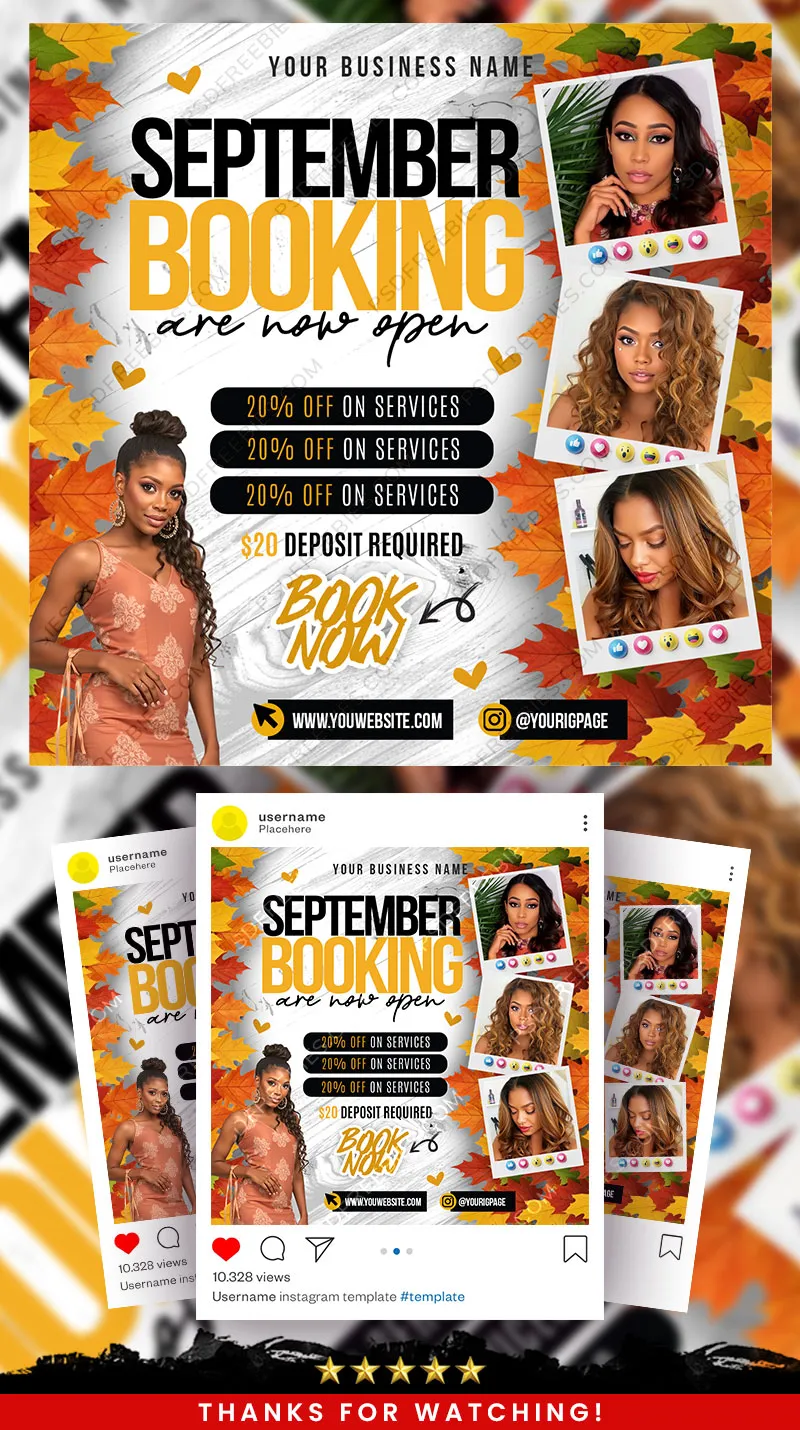 Editable September Booking Social Media Post Design PSD