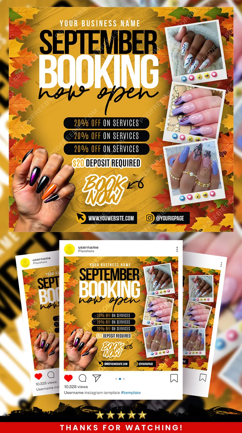 Editable September Booking Social Media Post PSD Template