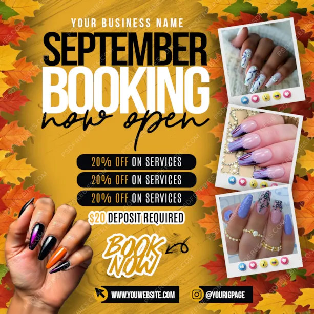 Editable September Booking Social Media Post PSD Template