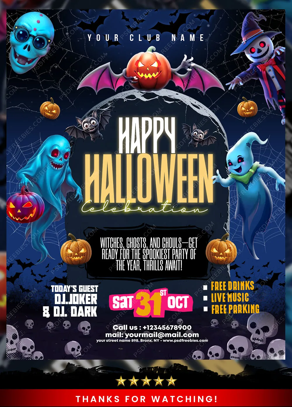 Editable Spooky Halloween Celebration Party Flyer PSD