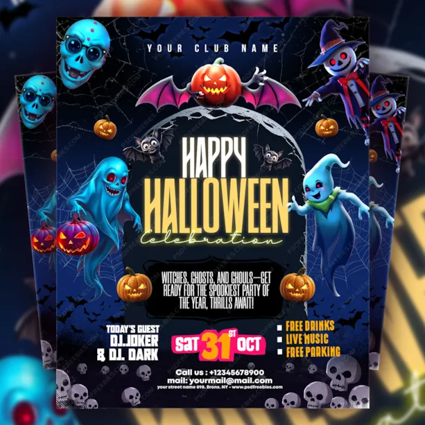 Editable Spooky Halloween Celebration Party Flyer PSD