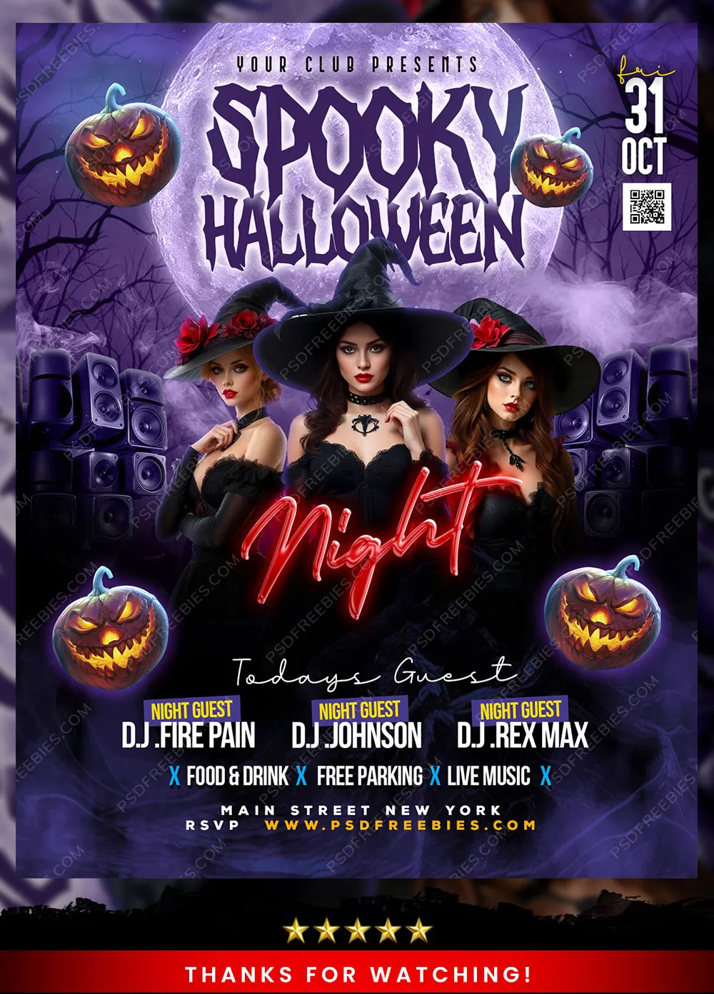 Editable Spooky Halloween Nightclub Party Flyer PSD Template